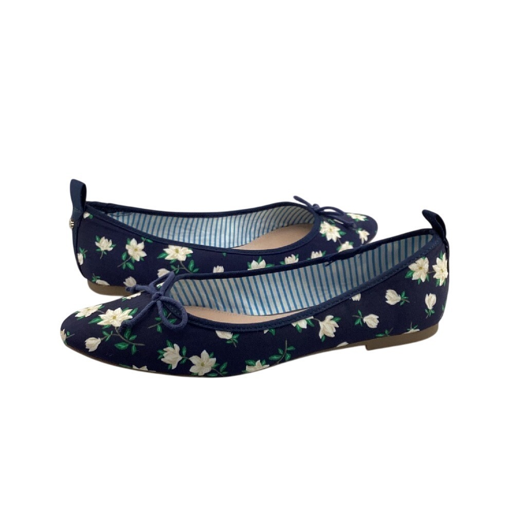 Draper James Floral Ballet Flats Size 8 Canvas Fabric Bow Accent Navy Blue Shoes